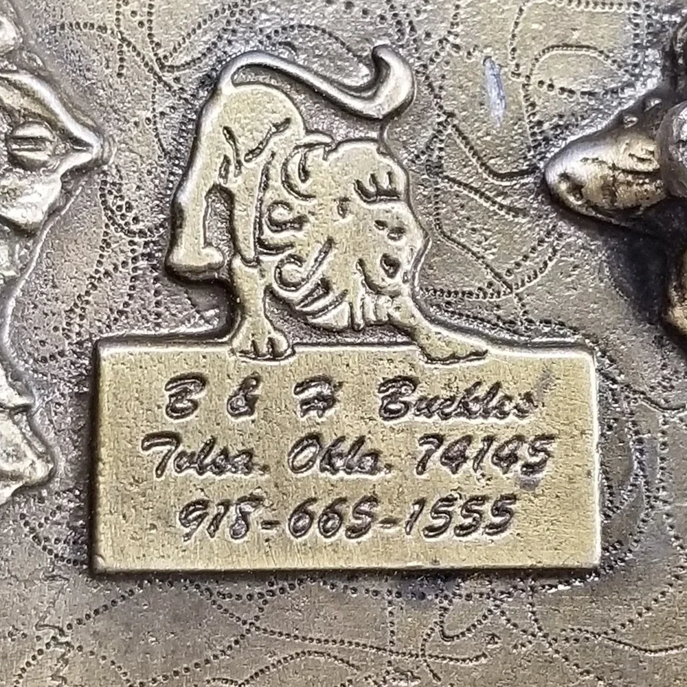 B & F Buckles Belt Buckle Talk Tulsa‎ Vintage Brass Plated Rectangular Western